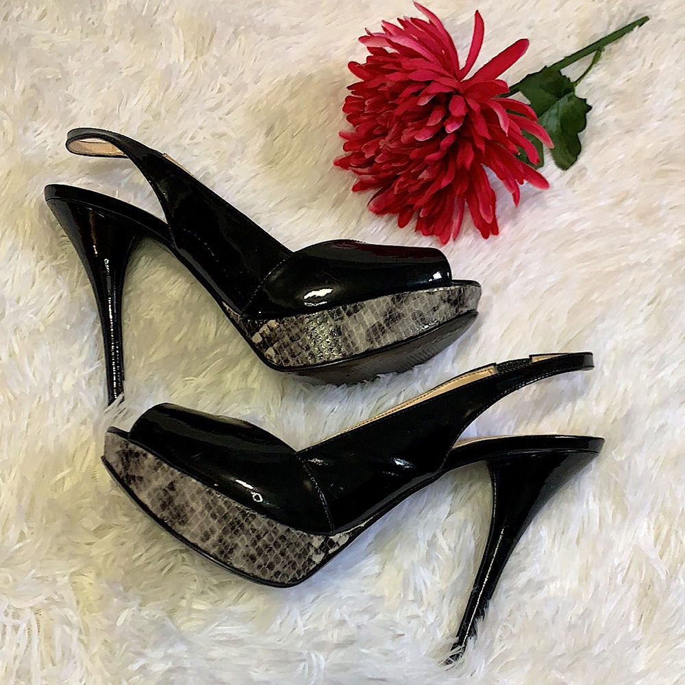 Guess Black Snakeskin Slingback Heels